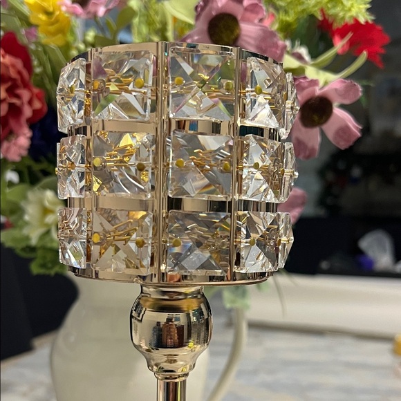 Shimmering Rhinestone Rose Gold Metal Candle/Tea Candle Holder 14.17” H $18 - Picture 4 of 5
